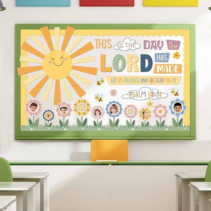 Boho Religious Bulletin Board Set Spring Theme Flower Classroom Decoration Christian Cutout Floral DIY Photo Posting Craft Bible Bulletin Board for Teacher Chalkboard Wall Decor Sunday School Supplies
