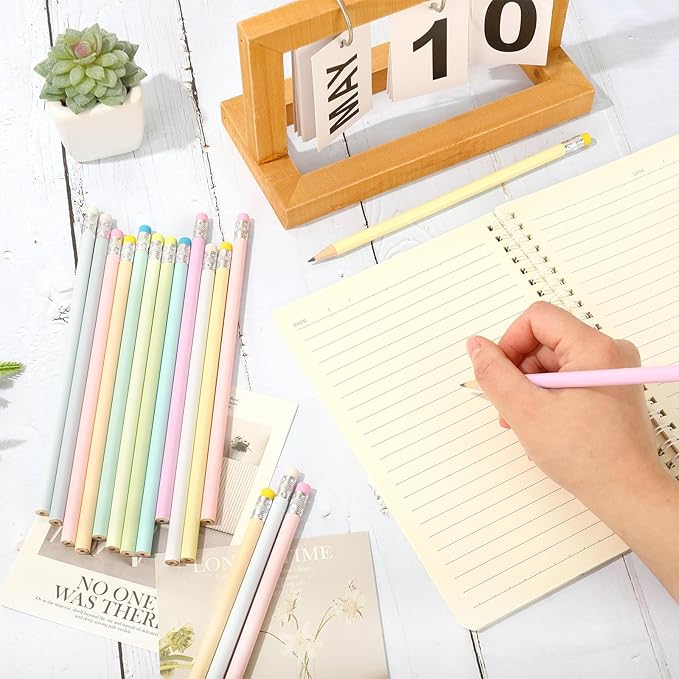 Whaline 48Pcs Colorful Pencils with Erasers Christmas Rainbow Color Wooden Pencil Unsharpened Writing Drawing Pencil for Xmas Party Supplies Stocking Stuffer Students Graduation Office Stationery Gift