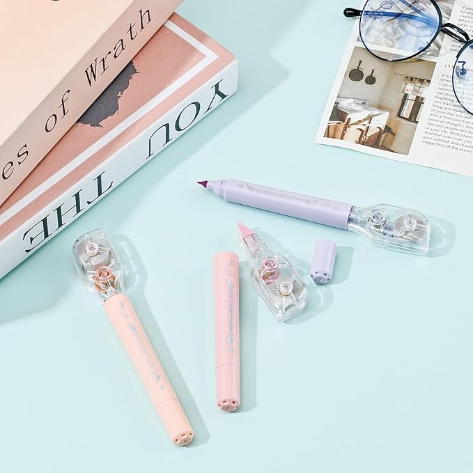 Temiary 3 Pcs 2 In 1 Aesthetic White Correction Tape and Pastel Highlighters Set, Smooth Pull Out Tape with Highlighter Pen for Bible Journaling School, Home, and Office Supplies (Morandi)