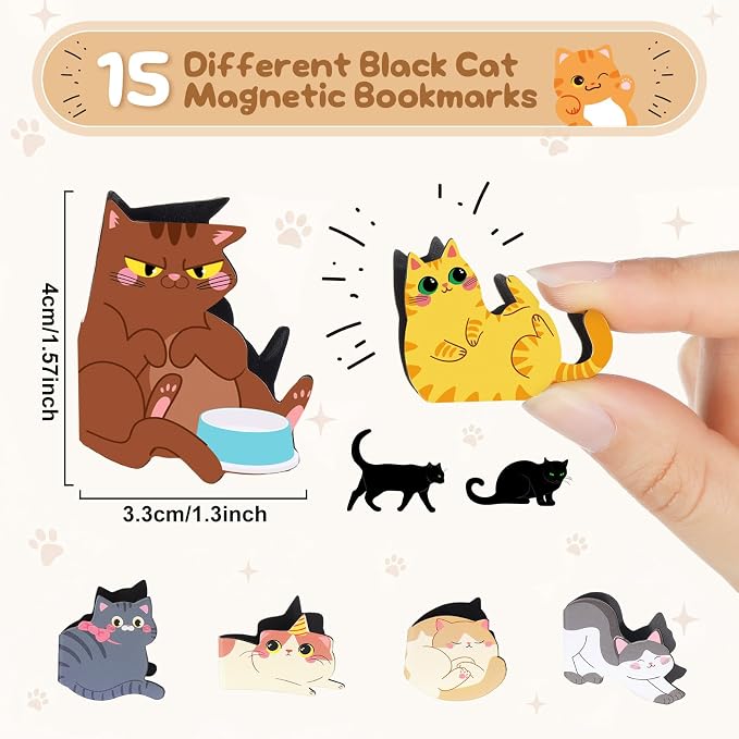 Teling 30 Pieces Cute Cat Magnetic Bookmarks Funny Cat Bookmark Magnetic Book Page Clips Cute Kawaii Animal Page Markers for Book Lovers Gifts Office Home Reading Teachers, Women Supplies, 15 Styles
