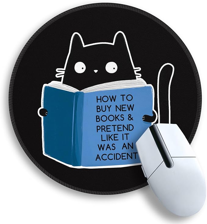 Gctriki Cute Cat Reading Mouse Pad, 8.6" Round Funny Mousepad with Stitched Edge & Non-Slip Base, Comfortable Mouse Pads for Computer Laptop, Unique Office Decor & Home Desk Accessories Book Lovers