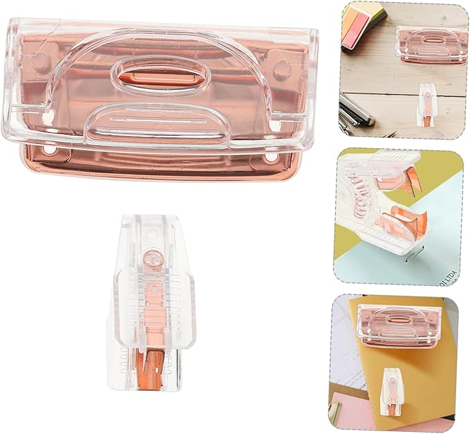 1Set Elegant Two Hole Puncher Staple Remover Portable Heavy Duty Office Tools for File Folders Transparent Design for Accurate Alignment Stylish Office