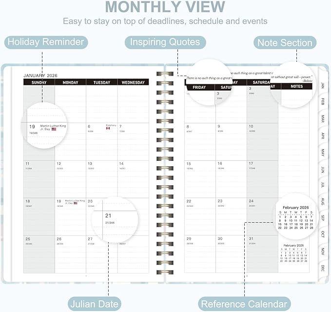 2026 Planner, Weekly and Monthly Calendar Planner Book, Jan 2026 - Dec 2026, Planning Agenda for Desk Accessories and School Supplies - A5 (6.3'' x 8.5'')