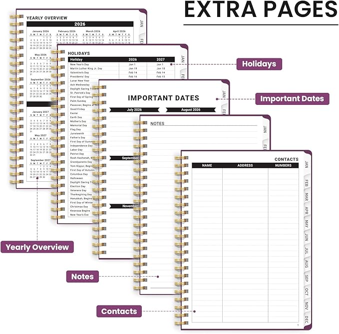 2026 Planner, Monthly and Weekly Calendar Planner for Women, Jan 2026 - Dec 2026, Hardcover Pretty 2026 Agenda Planner Book with Tabs, Spiral Bound, Perfect for School Office Home Supplies, 6.3" x 8.5" - Jungle