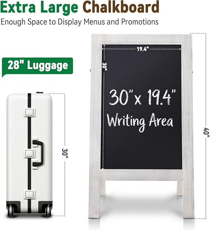 TEAKMAMA Chalkboard Signs 40x20 Standing A Frame Chalk Board Easel Sign Sandwich Board Signs Outdoor, Double Sided Blackboard for Business, Cafe, Weddings, White