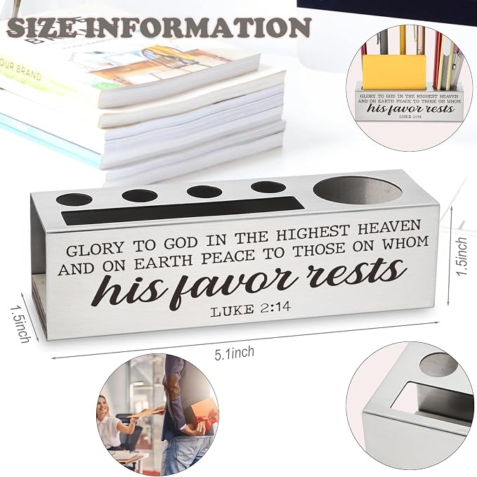 Luke 2:14 Bible Verse Pen and Pencil Holder, Glory to God Scripture Desk Accessory, Christian Spiritual Gifts Thank You Appreciation Religious Office Decor Stainless Steel Pencil Holder EDP31