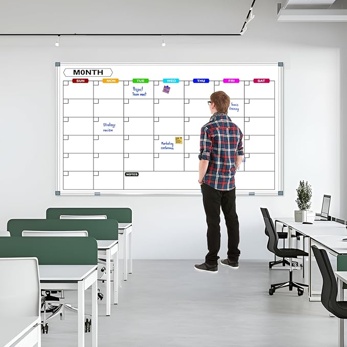 Large Monthly Calendar Whiteboard for Wall 72" x 40", Dry Erase Board Calendar for Wall Mounted Board, Office White Board Monthly Planning Board Bulletin Board for School, Home Use