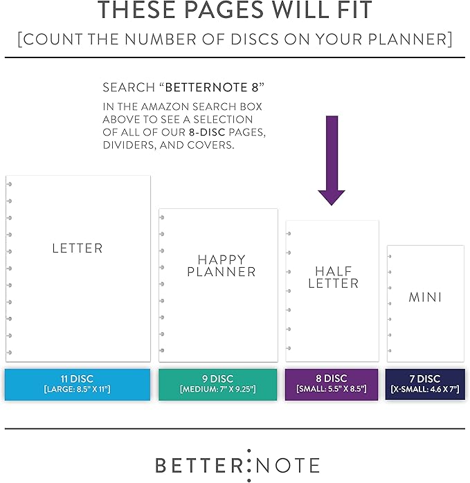 BetterNote July 2026 - June 2027 Academic Monthly Calendar Refill for Discbound Notebook, School Dates, Fits Levenger Circa, Big Happy Planner, Arc, TUL, Disc Refill (8-Disc, 5.5"x8.5", Modern)
