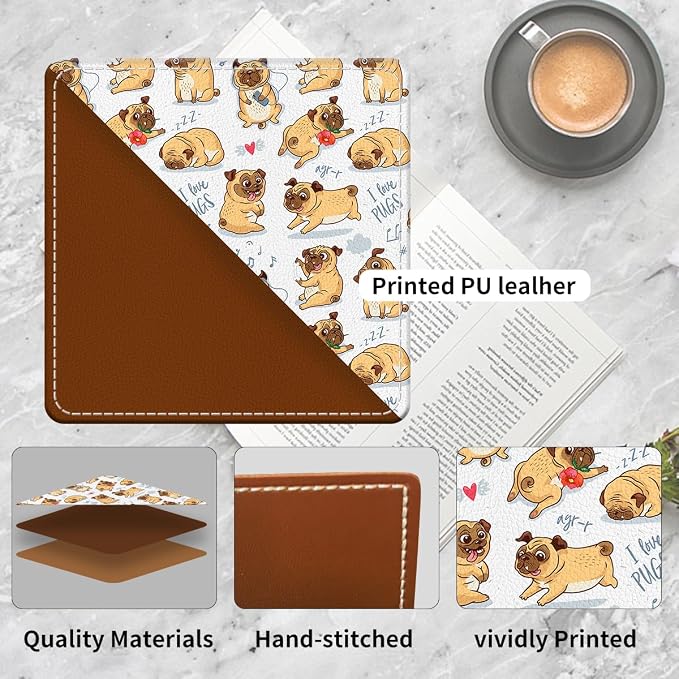 Cute Leather Bookmarks, Fun Triangle Making Corner Bookmark, Book Accessories for Reading Book Lovers, Unbreakable Page Markers for Women Men Funny Pug Dogs