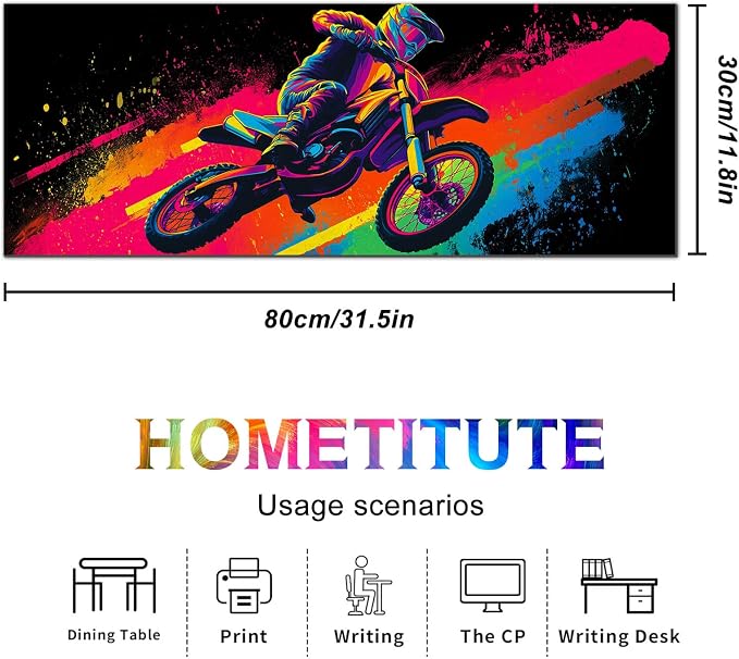 HOMETITUTE XL Desk Pad 31.5 x 11.8 Inch Neon Motorcycle Gaming Mouse Pad Large Extended Keyboard Mat Non Slip Computer Mouse Pads Waterproof Desk Mat for Office Home Gamer Accessories