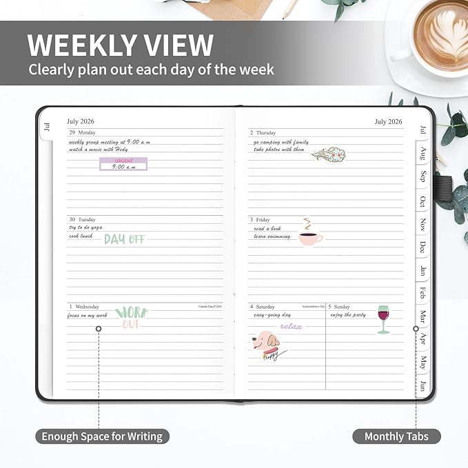 Planner 2026-2027, Weekly and Monthly Planner with Tabs from Jul 2026 - Jun 2027, A5 Hardcover Academic Calendar with Date for School & Office Schedule, 5.8" x 8.3", Black
