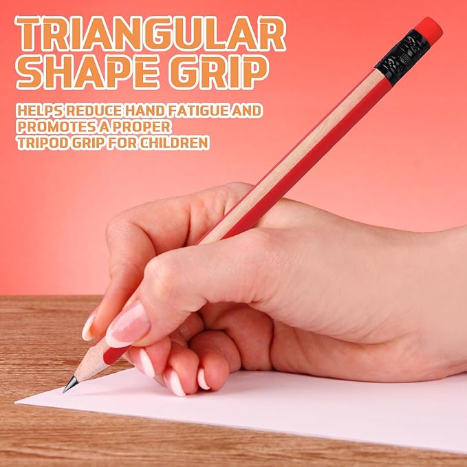 Seajan 48 Pcs 2b Jumbo Pencils, Big, Fat, Thick, Triangular Grip 7 Inch Large Pencils Refill with Eraser for Beginners Office Christmas Gifts(Red)
