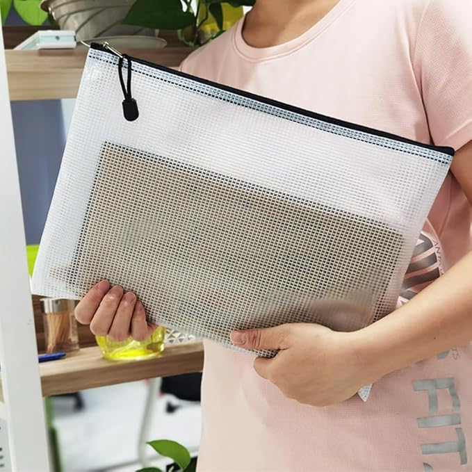 AUSTARK 24pcs Mesh Zipper Pouch Bags with Label, Multipurpose Waterproof Organization Storage Bag for Office School Home Travel (13.4''x9.4'', Black Zipper)