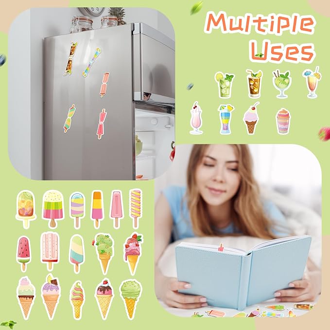 Nezyo 24 Pieces Magnetic Bookmarks Cute Magnet Page Markers Foldable Page Clip for Students Reading Stationery Supplies Office Presents(Ice Sucker)