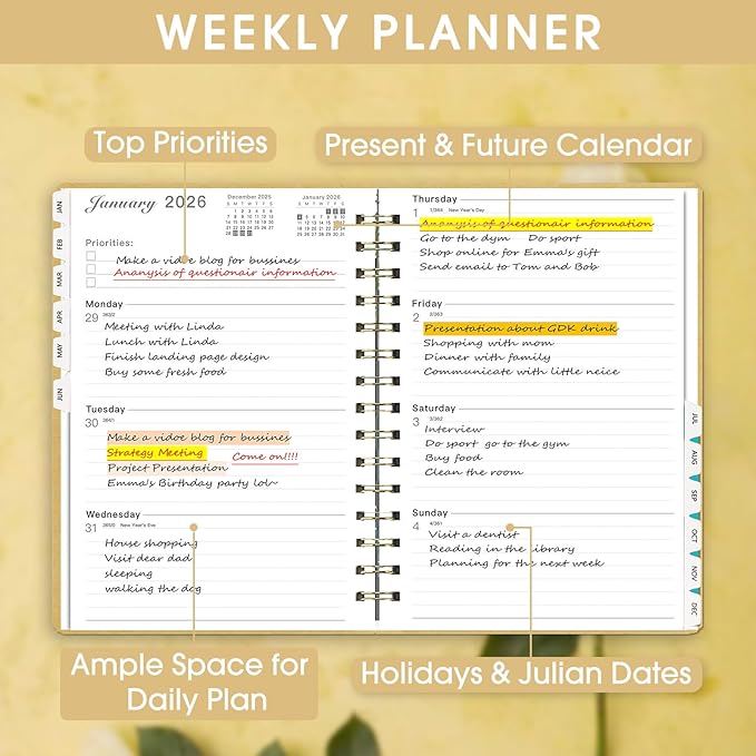Ymumuda Academic Planner 2026, Daily Weekly and Monthly Calendar Planner (Jan.2026-Dec.2026),8.4"×6.3", Hardcover Notebook Teacher Supplies, Premium Thick Paper, Planners for School Work Office