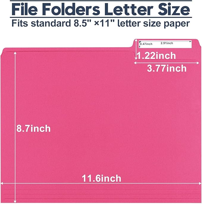 File Folders,Colored File Folders Letter Size,8.5" x 11",150 Pack 1/3 Cut Tab Durable Paper Bulk Folders with Blank Labels,File Folders for Office Business Home School Use,Bright Red