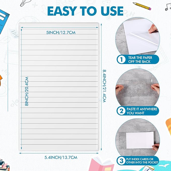 Outus 30 Pcs Self Adhesive Shop Ticket Holders Clear Plastic Sleeves Adhesive Pockets Work Order Job Ticket Holders for Back to School Student Label Home Office Posting Signs (5 x 8 Inch)