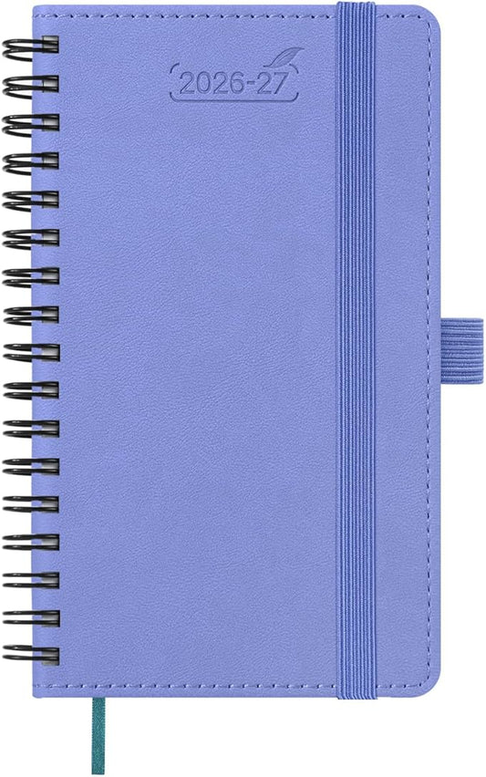 BEZEND Pocket Planner 2026-2027 Weekly and Monthly (3.5" x 6") 18 Months Small Academic Calendar (Jul 26-Dec 27) for Students, Work & Home, Storage Pocket, Spiral PU Leather Softcover -Cornflower