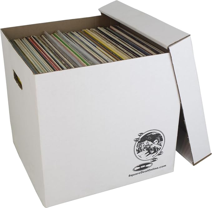 Durable Set of 5 12 inch Vinyl Record Storage Boxes - Heavy-Duty Cardboard Construction with Removable Lid - Holds Up to 90 Records Each - Built Tough for Long-Term, Secure Archival Storage - #12BC13