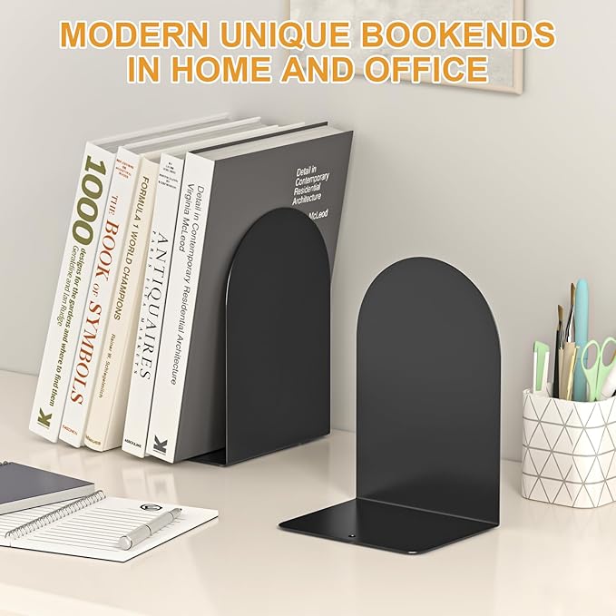 Bookend 6 Pieces, Metal Round Bookends for Shelves, Book Ends to Hold Books for Desk, Book Stopper for Home Office