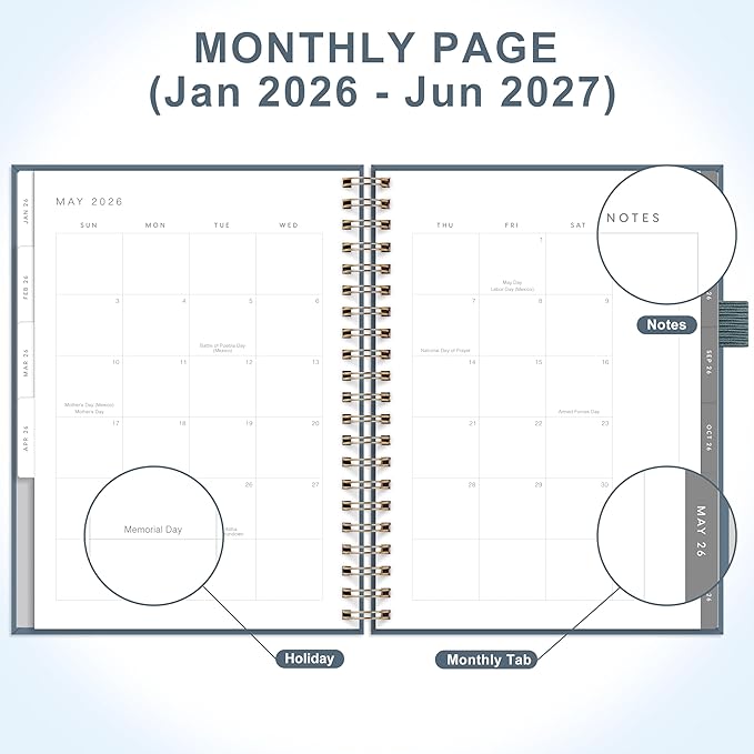 And Per Se 2026 Planner, A4 Size-Daily, Weekly & 18-Monthly Planner, Daily Schedule, Monthly Tabs, 100 GSM Thick Paper(Dark Blue)