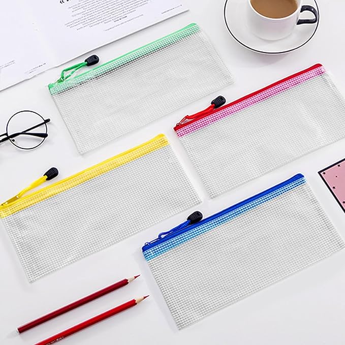 100 Pcs A6 Mesh Zipper Pouch Multipurpose Waterproof Pencil Bags 9.4" x 4.5" Small Mesh Zipper Pouches for School Office Supplies Organization, Multicolor Puzzle Bags 10 color