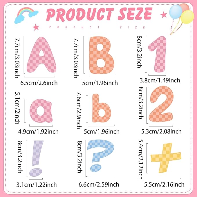 221 Pcs Checkered Bulletin Board Letters, Round Alphabet Number Punctuation Symbol Combo Letter Cutouts, Pastel Classroom Decor for Summer School Chalkboard Whiteboard Poster Wall