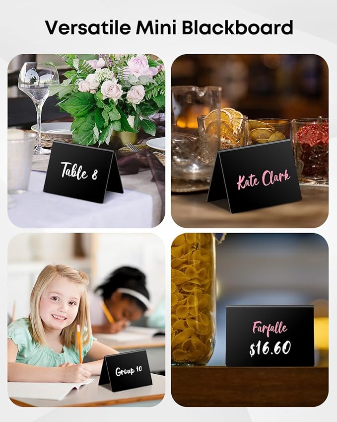 Uniclife 12 Pack Mini Chalkboard Signs for Food, Small Chalkboard Signs with Chalk Markers, Reusable Glossy Acrylic Food Signs Food Labels for Party Buffet Wedding, Blackboard Place Cards Table Signs