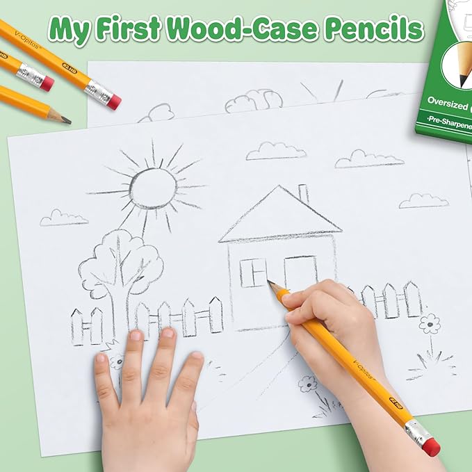 V-Opitos 14 Pack Jumbo #2 HB Pencils for Kids, Triangle Shape Pre-sharpened Wood-Cased Pencil with Top Eraser, Toddler First Pencils, Ideal Home, Kindergartens, School Classroom Supplies