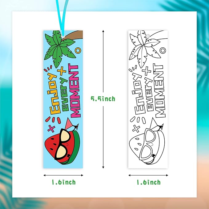 Haooryx Color Your Own Summer Bookmarks - 144Pcs Bulk Kids DIY Coloring Blank Bookmarks Summer Theme Book Marks for Teacher Student Classroom Reward Supplies Paper Art Craft Kit Party Gift Bag Fillers