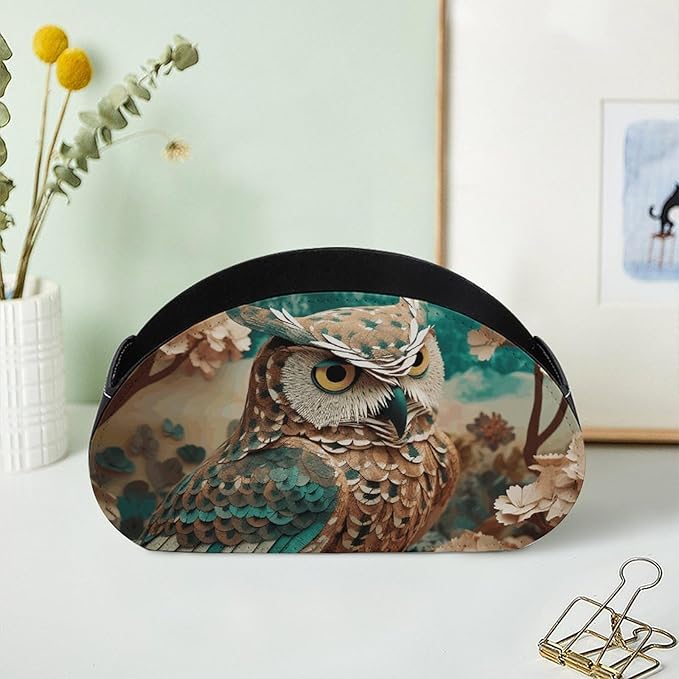 Owl Remote Control Holders Pu Leather TV Remote Holder with 5 Compartments Desktop Storage Organizers Remote Caddy Box for TV Remotes/Media Controllers/Office Supplies