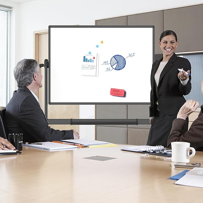 VIZ-PRO Double-Sided Magnetic Mobile Whiteboard, 48 x 36 Inches, Black Aluminium Frame and Stand