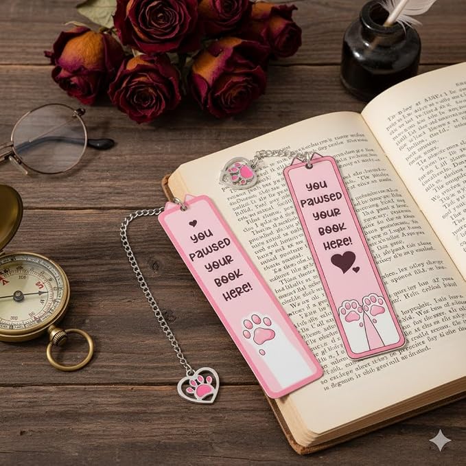 Cute Cartoon Cat Metal Bookmark,Funny Kawaii Stainless Steel Bookmarks, Book Marks for Reading Women,Gift for Cat Book Lover (Pink Cat)