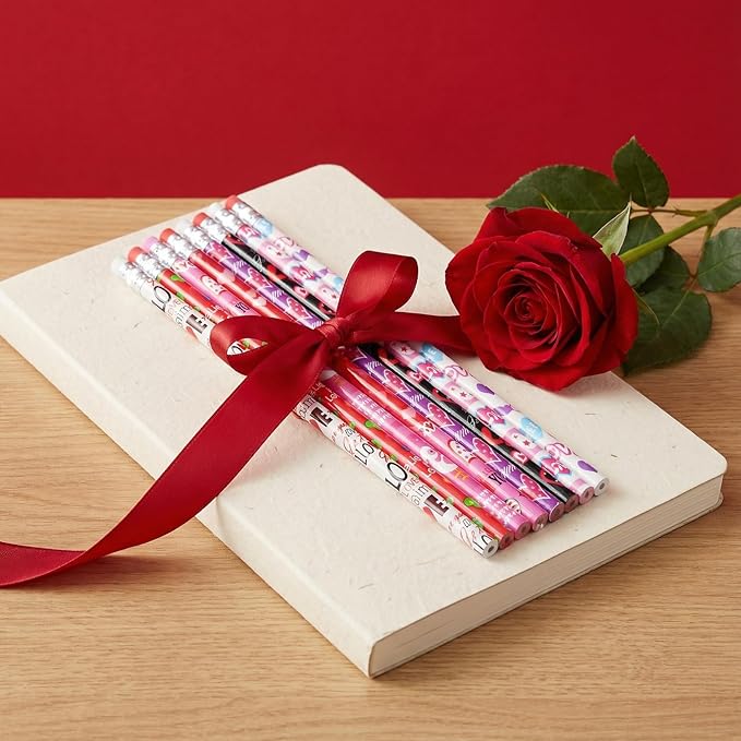Nydotd 48pcs Bulk Valentines Day Pencils - Wooden Pencils with Erasers, Valentine's Exchange Gifts Goodie Bags Fillers Giveaways Heart Pattern