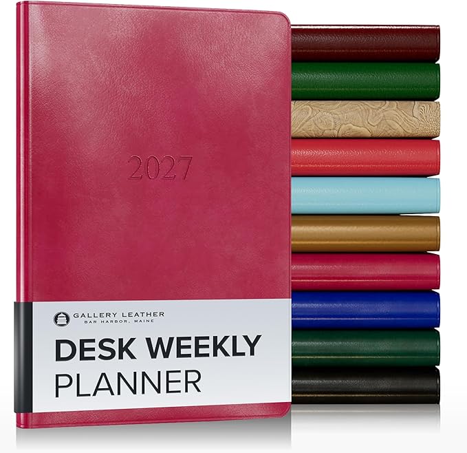 Gallery Leather Desk Weekly Monthly Planner 2027, Elegantly Bound Calendar Planner and Notebook with Stylish Gold-Gilded Page Edges, 12 Months - Acadia Wild Rose - 8x5.5"