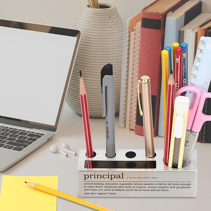 Principal Desk Pencil Holder Motivational Gift for Principals Inspirational Office Decor for Educators Unique Pen and Pencil Organizer for School Administrators EDP81