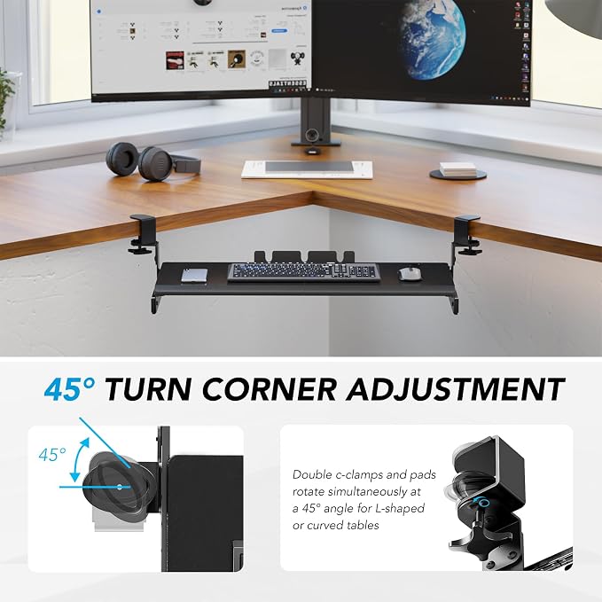 AX WABER Keyboard Tray Under Desk Pull Out with 3 Height Adjustable Extra Sturdy C Clamp Mount System, 32.8 (38 inch Including Clamps) x 12 Inch Slide-Out Platform Computer Drawer for Typing
