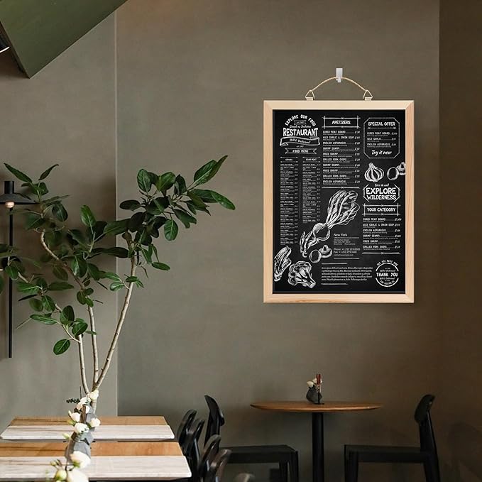Wooden Frame Chalkboard, Wall-Mounted Blackboard with Natural Wood Border, Black Writing Surface, 18x24 Inches, Non-Magnetic, MDF with PVC Laminate (18 * 24")