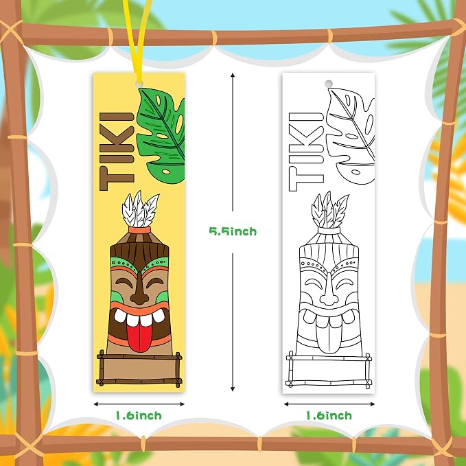 Haooryx Color Your Own Hawaii Bookmark -75Pcs DIY Coloring Blank Paper Bookmarks Summer Hawaii Theme Party Game Prize Art Craft Supplies for Kids Birthday Gift Goodie Bag Fillers Classroom Reward