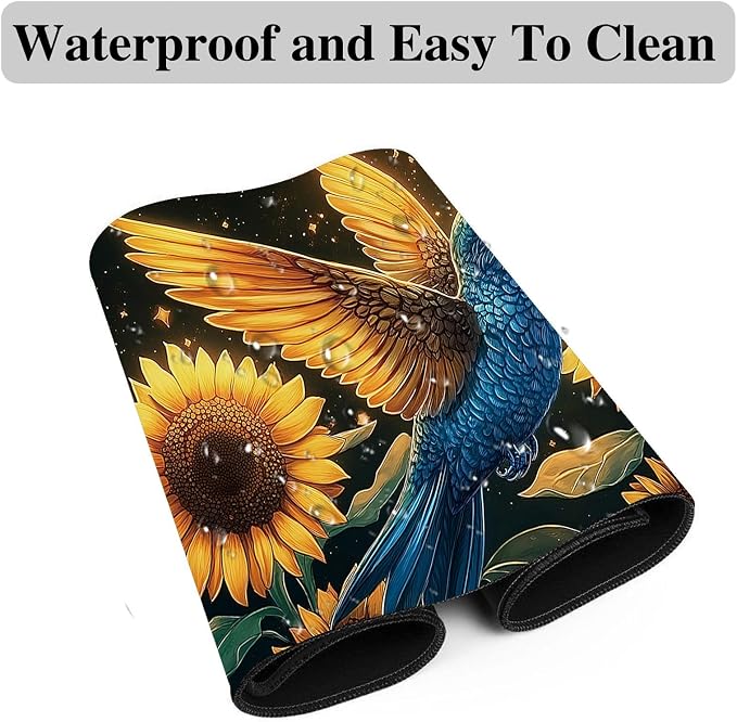 Mouse Pad Gaming Mousepad 31.5x11.8 Inch XXL Large + Coasters,Desk Mat with Stitched Edges, Non-Slip Rubber Base, Thick Mouse Pad for Computer, Laptop, Office & Home - Sunflower Hummingbird