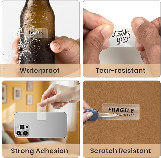 Transparent Thermal Labels 2 × 1 Inch Self Adhesive Printer Clear Stickers Vinyl Waterproof Roll Decals Rectangle Name Tag for Address Design DIY Logo Business 300 PCS