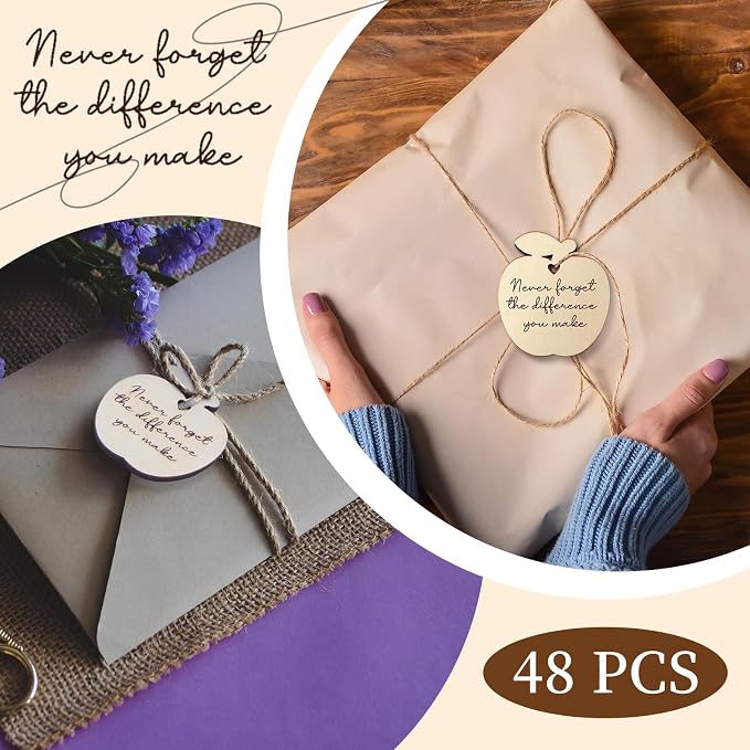 48 Pcs Employee Appreciation Tokens Gifts Bulk Never Forget the Difference You Make Wooden Bookmarks Thank You Tokens Keepsake Craft for Staff Teacher Xmas Party Favors(Apple)