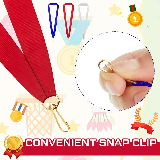 30 Pieces Award Ribbon Medal Ribbons Neck Ribbons for Medals Flat Medal Lanyards Ribbon Lanyard with Snap Clips for Competitions Sports Meeting Party Student Awards