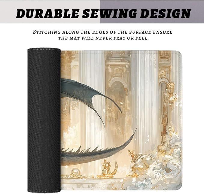 Fantasy Beast Desk Pad Mouse Pad Golden Palace Epic Dragon Large Gaming Mouse Mat with Stitched Edges,Non-Slip Waterproof Rubber Base Mous Mat Office Computer Keyboard Laptop Home 31.5"x11.8"
