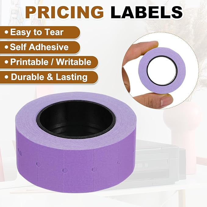 PATIKIL Pricing Labels, 10 Rolls 5000 Price Price Gun Labels Self-Adhesive Rectangular Puzzle Shape Marker Tag Stickers for Date Gun, Purple