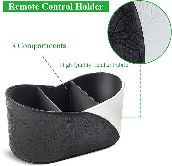 Two Leaves Shaped Leather Art Supply Organizer,Remote Control Holder,Multi-Functional Pencil Holder,3 Compartments Desktop Stationary Organizer(1-Black White)