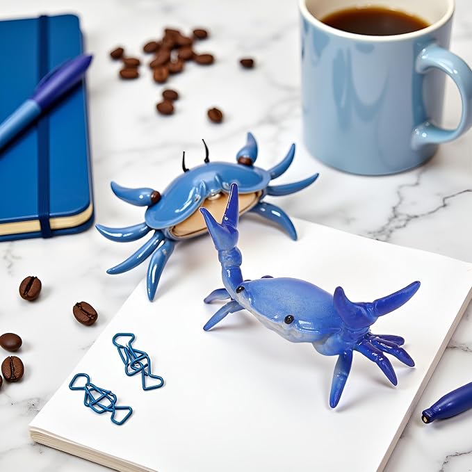 Dark Blue Funny Crab Pen Holder, Weightlifting Crab Desk Stand Bracket Storage Rack for Storage Office Display ncil Holders and Holders Decorations, Desk Accessories and Workspace Organizers