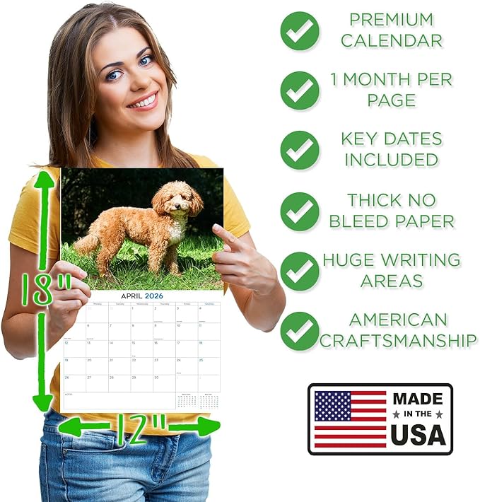 2025 2026 Cavapoo Calendar - Dog Breed Monthly Wall Calendar - 12" x 18" Open - Thick No-Bleed Paper - Giftable - Academic Teacher's Planner Calendar Organizing & Planning - Made in USA