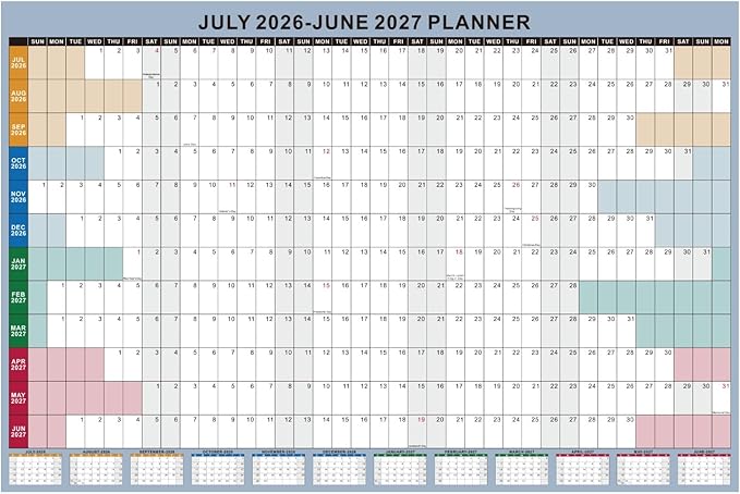 24x36 Inch Academic Wall Calendar 2026-2027 - Folded Large Yearly Wall Planner July-june, Boho12-Month Paper Calendar with Large Blocks for School, Office, Teachers & Home