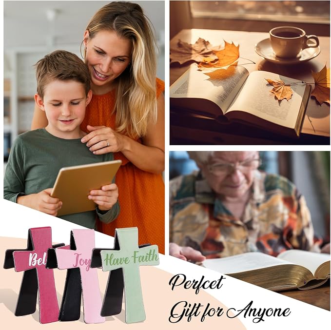 Resurhang 48 Pcs Magnetic Bookmarks Christian Cross Magnetic Page Markers Religious Bible Verses Bookmarks for Mother's Day Women Student Church Study Group Graduation Coworker Team (Morandi)